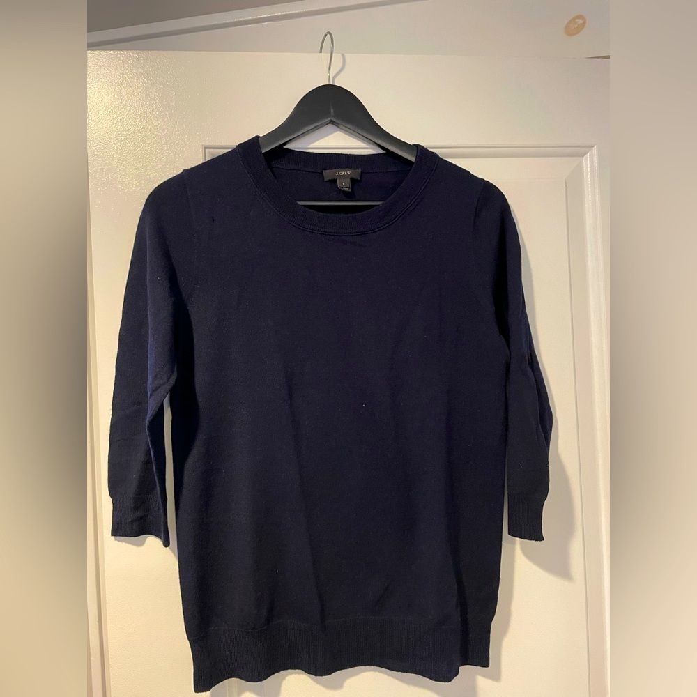J. Crew Navy Marino Wool 3/4 Length Sleeve Sweater
